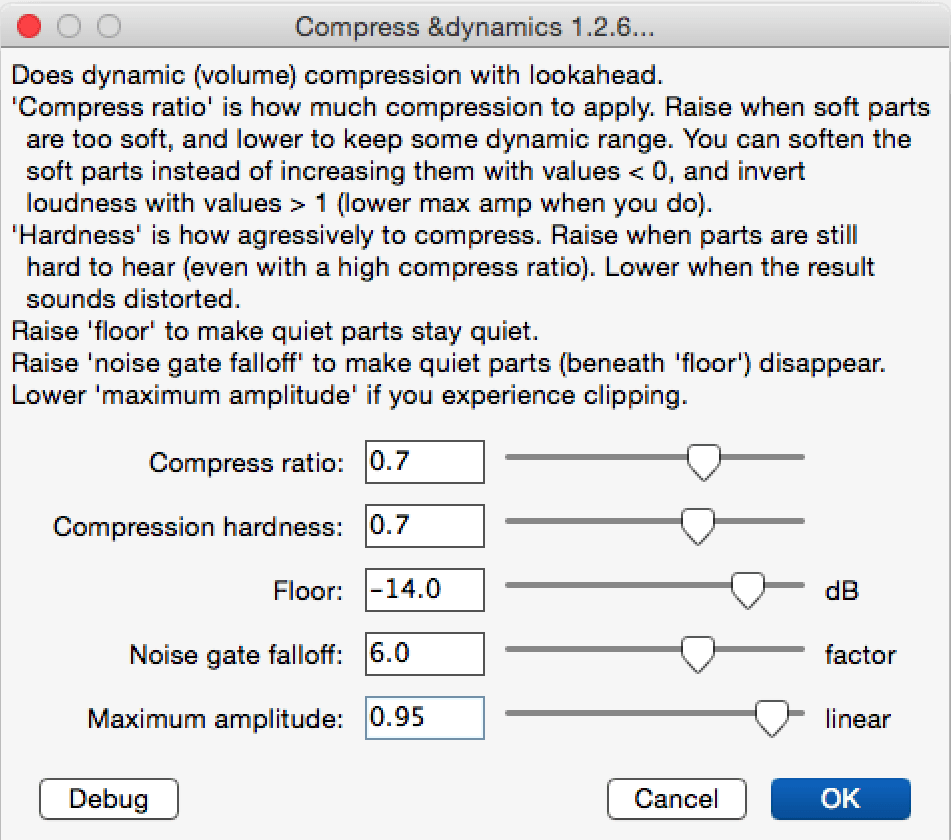 My settings for Chris’s Dynamic Compressor
