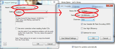 Using iTunes import for downsampling audiobook files