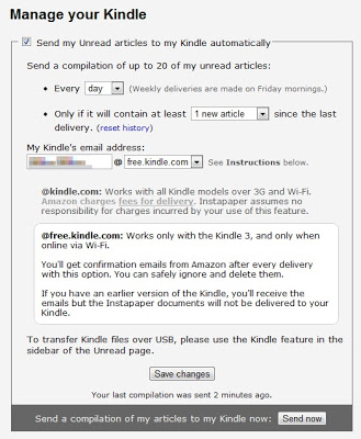 Manage Your Kindle on Instapaper's web site